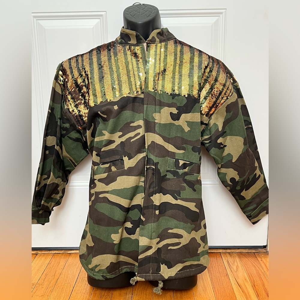 Gold, sequin, camouflage jacket